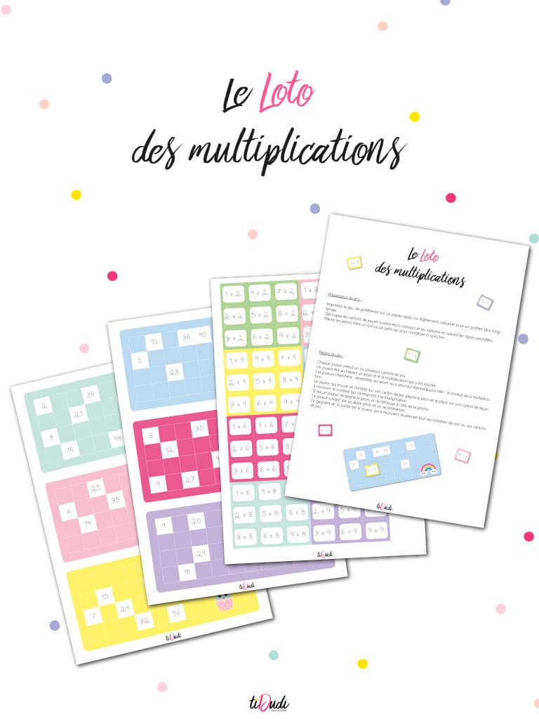 Loto des multiplications par tiDudi. Un jeu pour aider les enfants à apprendre les tables de multiplication.