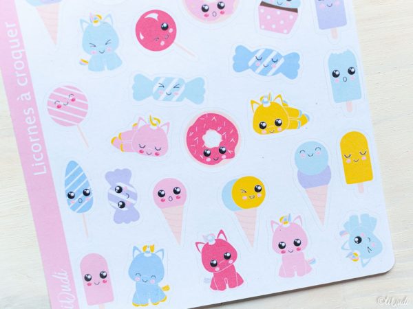 Stickers Kawaii : licornes, bonbons, glaces, donuts, cupcakes. tiDudi