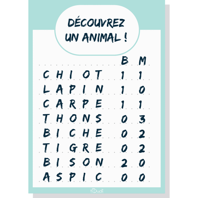 énigme logique noms d'animaux